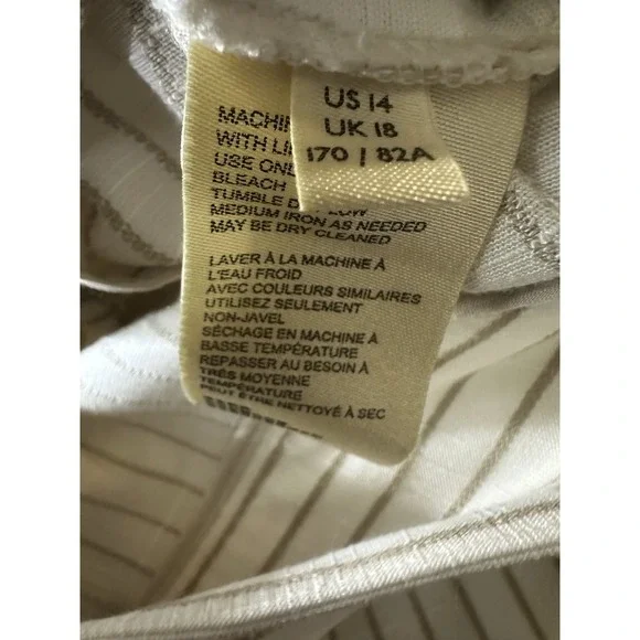 by Anthropologie Buttoned Wide Leg Pants Cream Stripe High Rise Ankle US Size 14 - Picture 9 of 13